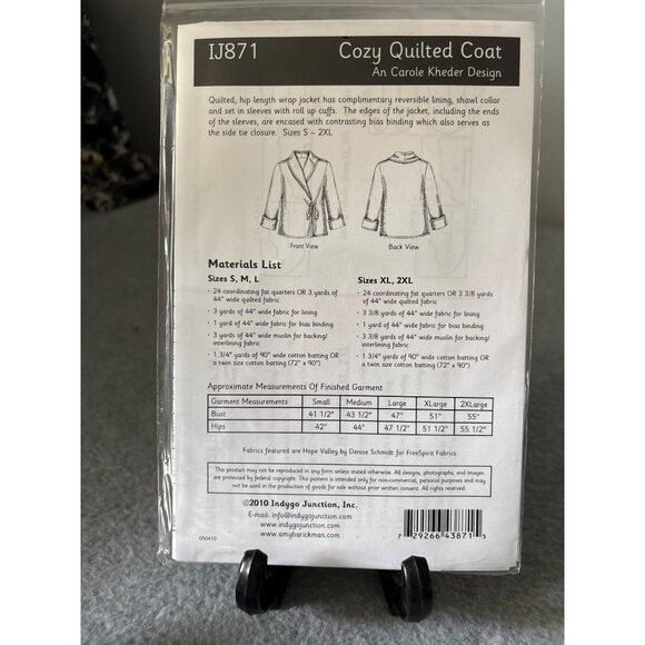 Cozy Quilted Coat Sewing Pattern IJ871 By Indigo Junction - Picture 3 of 5